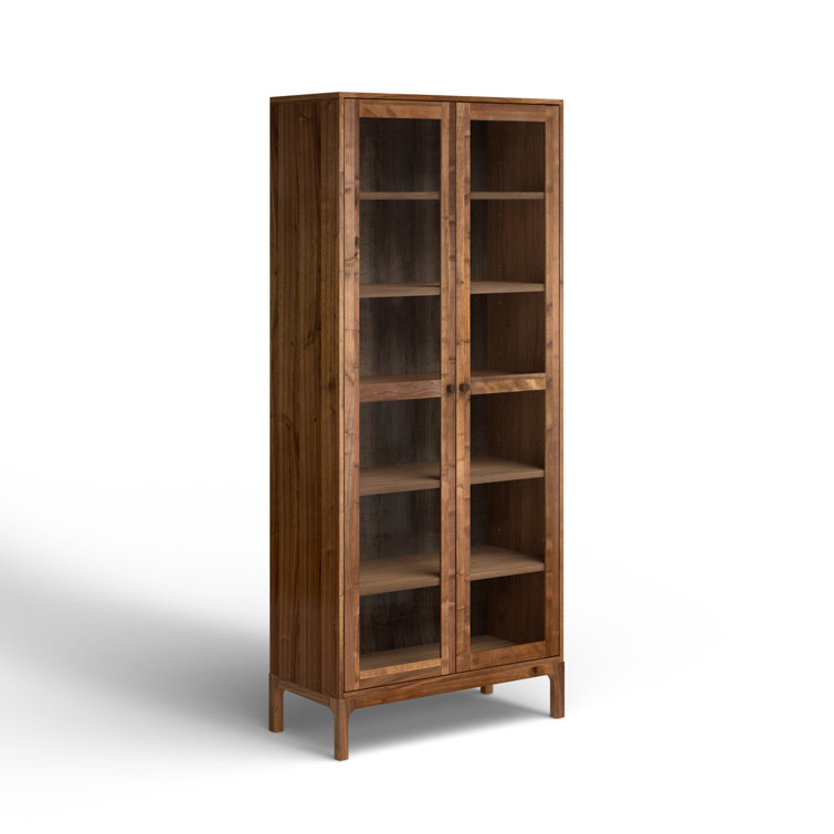 Cameron 88'' Brown Walnut Glass-Paneled Modern Curio Cabinet
