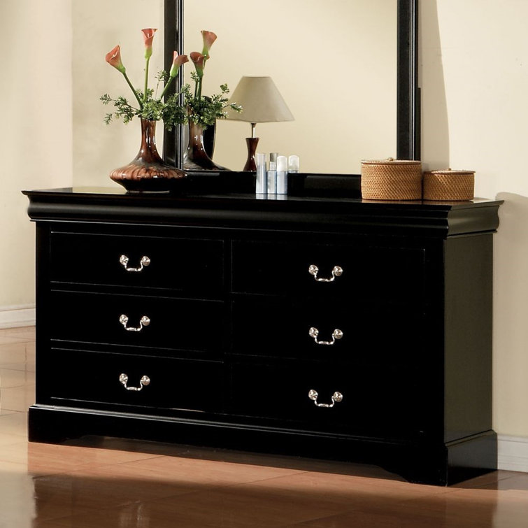 Louis Philippe III Sleek Black 6-Drawer Dresser with Nickel Handles