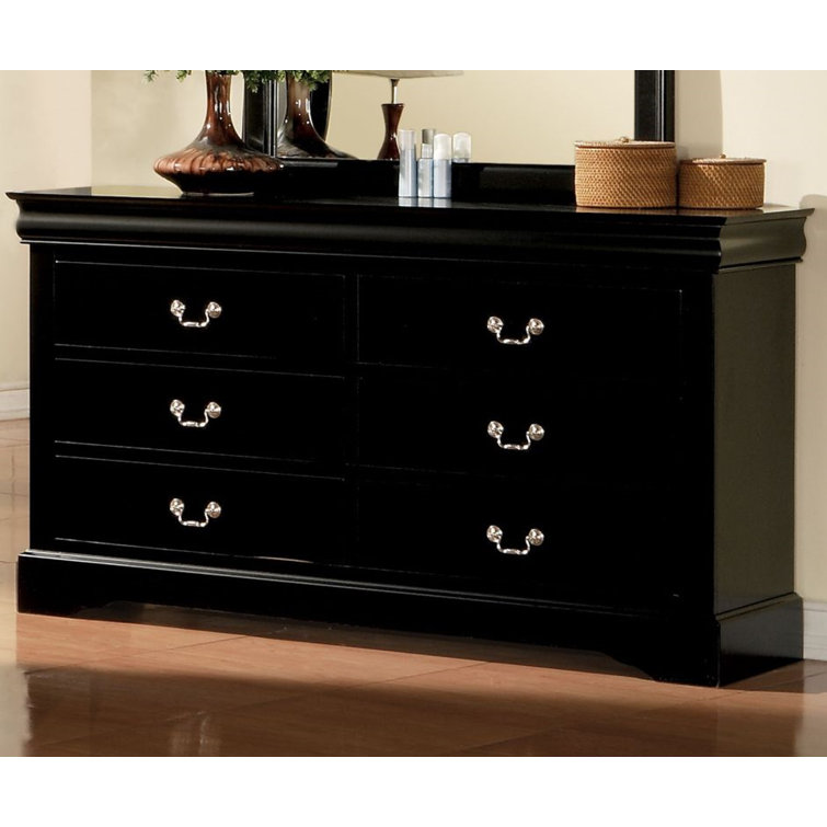 Louis Philippe III Sleek Black 6-Drawer Dresser with Nickel Handles