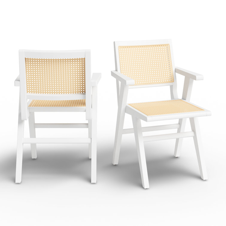 Hattie Coastal White Wood & Natural Cane Armchair Set of 2