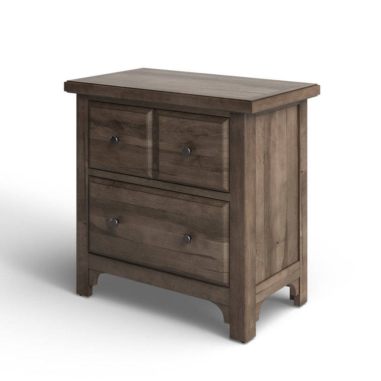 Gray Oak 2-Drawer Solid Wood Nightstand with Pewter Handles