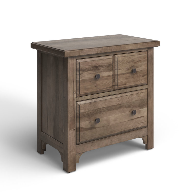 Gray Oak 2-Drawer Solid Wood Nightstand with Pewter Handles