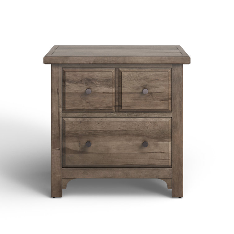 Gray Oak 2-Drawer Solid Wood Nightstand with Pewter Handles