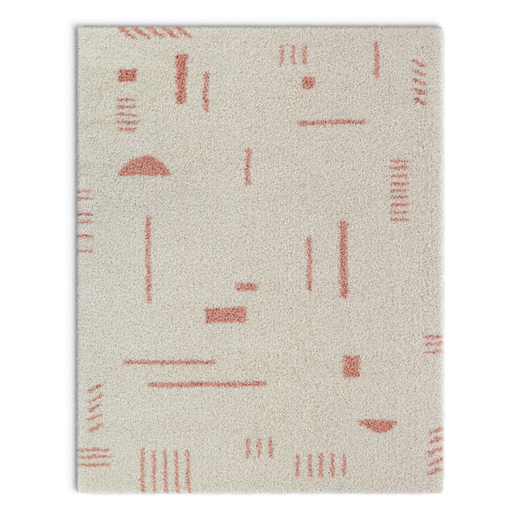 Himalaya Sherpa-Inspired White and Pink Shag Area Rug - 9' x 12'