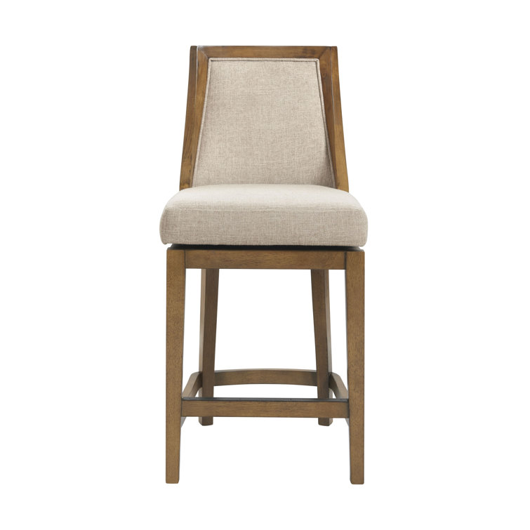 Ellie 29.5'' Brown Rubberwood Swivel Counter Height Stool with Beige Seat