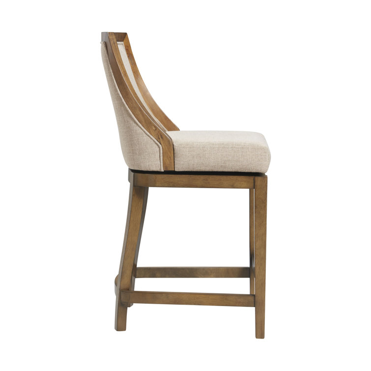 Ellie 29.5'' Brown Rubberwood Swivel Counter Height Stool with Beige Seat
