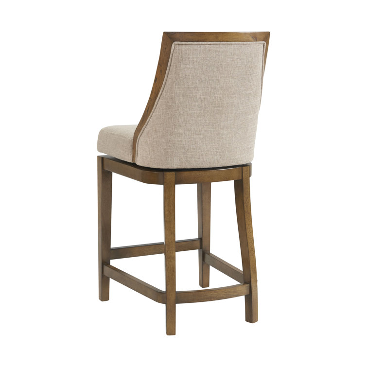 Ellie 29.5'' Brown Rubberwood Swivel Counter Height Stool with Beige Seat