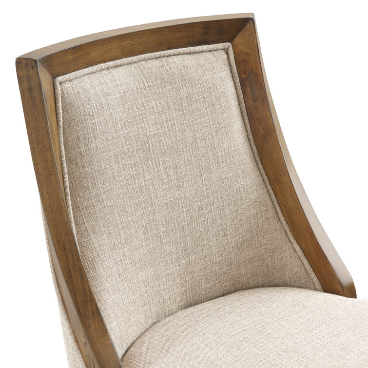 Ellie 29.5'' Brown Rubberwood Swivel Counter Height Stool with Beige Seat
