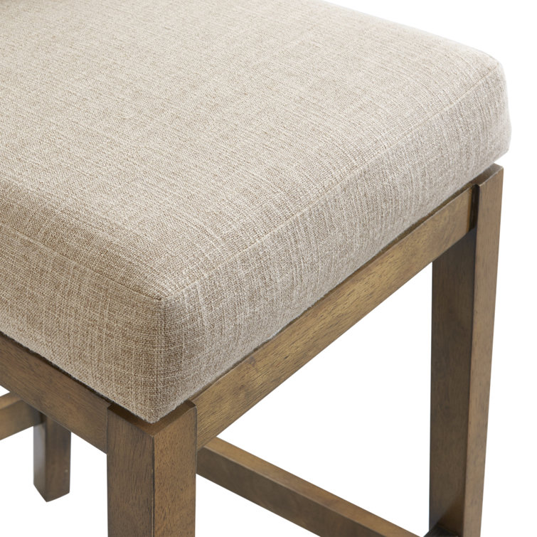 Ellie 29.5'' Brown Rubberwood Swivel Counter Height Stool with Beige Seat