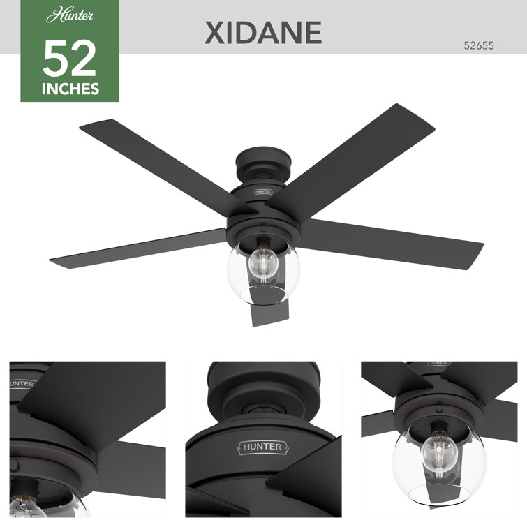 Matte Black 52" 5-Blade Ceiling Fan with LED Light and Remote