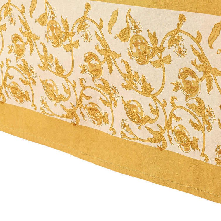 Mustard and White Floral Linen Rectangular Tablecloth