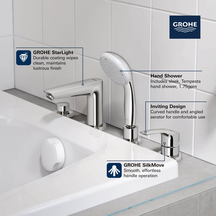 Brushed Nickel 4-Hole Single Handle Roman Tub Faucet with Hand Shower