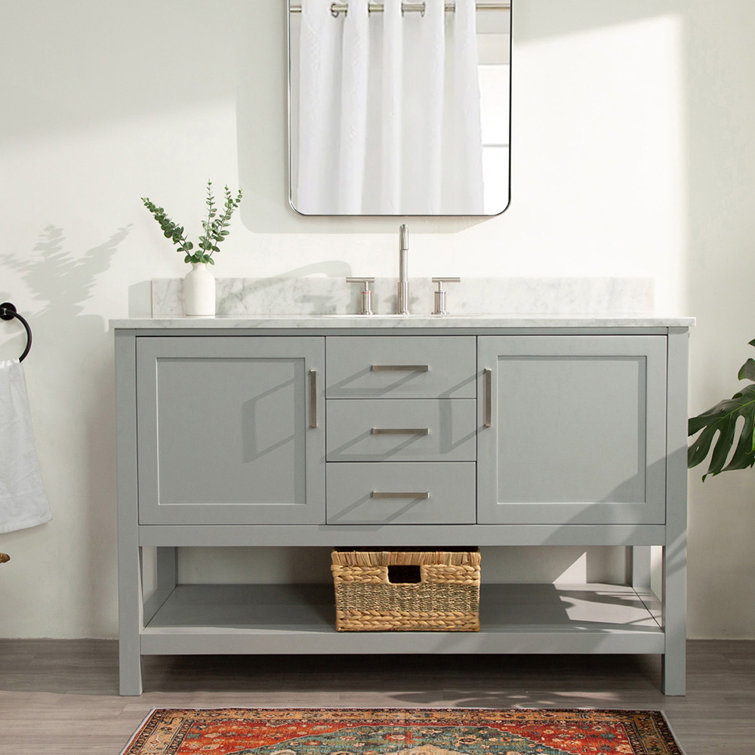 Midnight Blue Single Vanity with White Marble Top, 55"