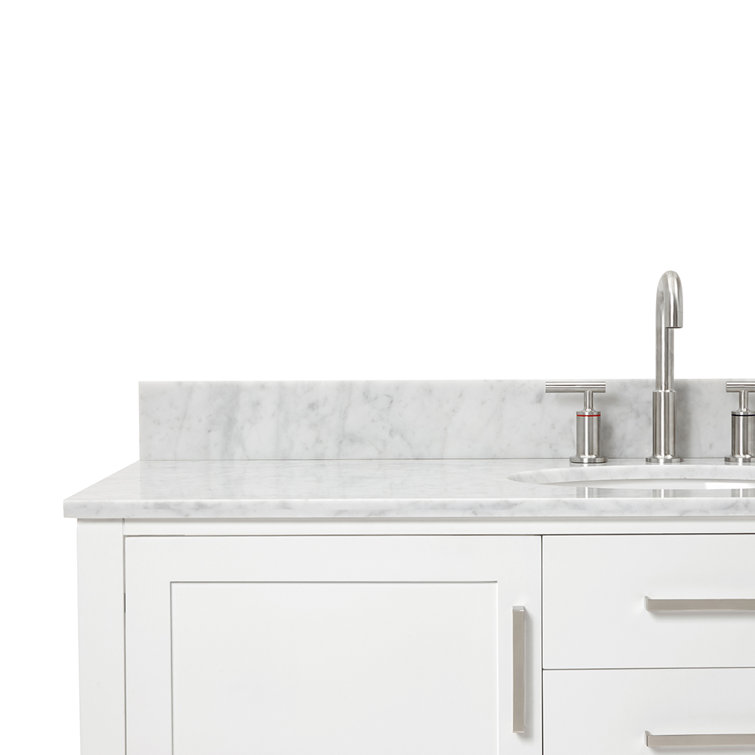 Midnight Blue Single Vanity with White Marble Top, 55"