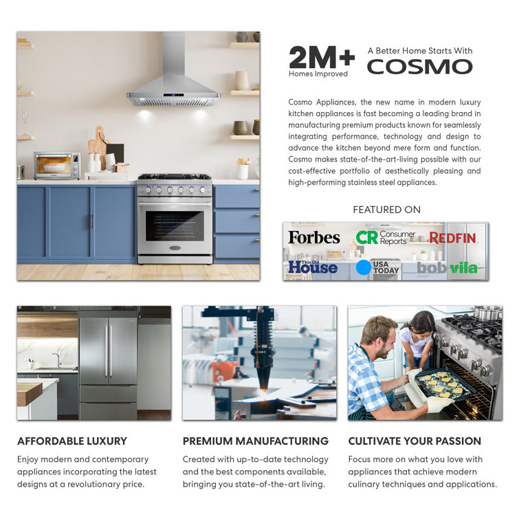 Cosmo 36" Stainless Steel Insert Range Hood with LED Lights