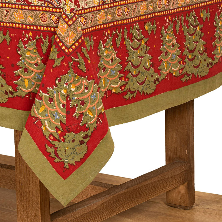 Noel Red and Green Cotton Square Tablecloth 59" x 59"