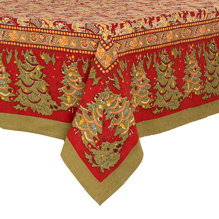 Noel Red and Green Cotton Square Tablecloth 59" x 59"