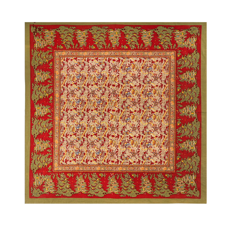 Noel Red and Green Cotton Square Tablecloth 59" x 59"