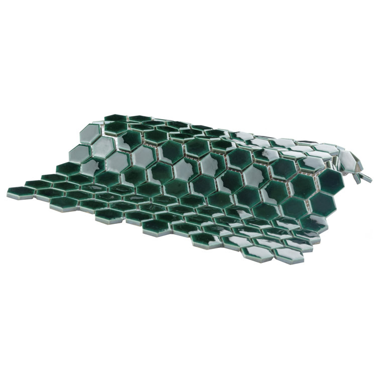 Emerald Green Porcelain Honeycomb Mosaic Wall Tile Set