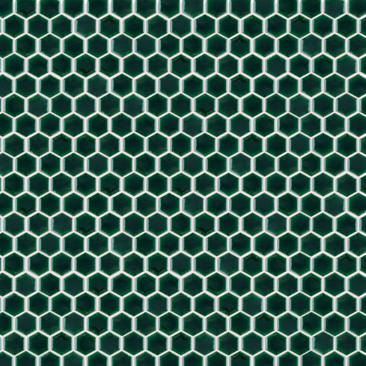 Emerald Green Porcelain Honeycomb Mosaic Wall Tile Set
