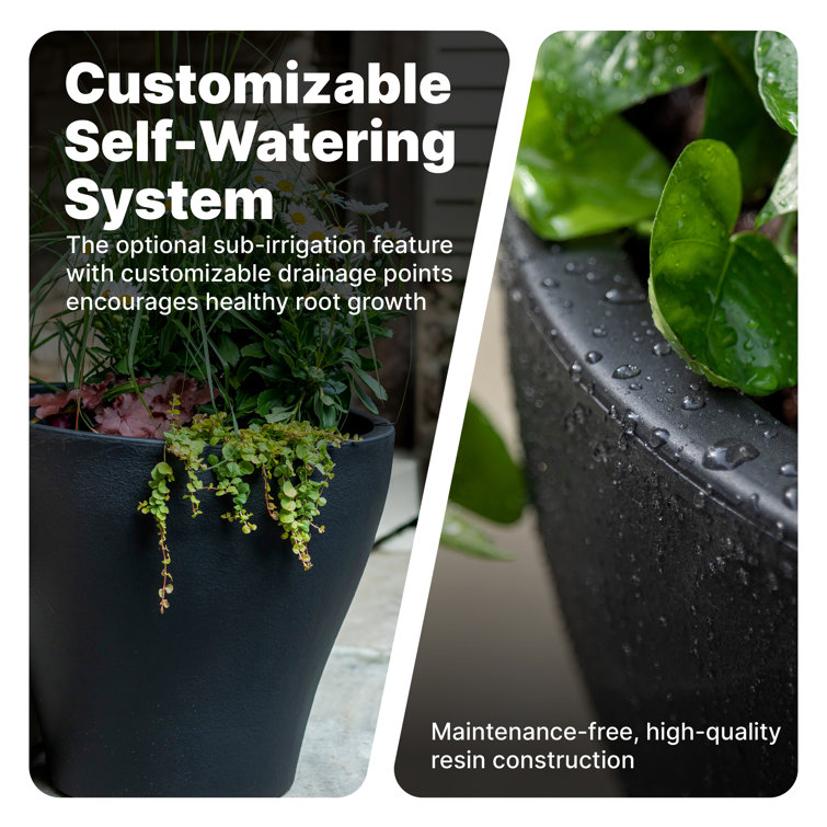 Fernway Onyx Black 25-Quart Weather-Resistant Round Planter