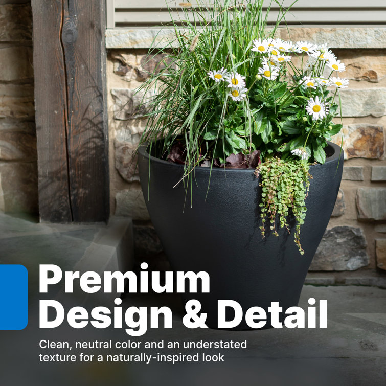 Fernway Onyx Black 25-Quart Weather-Resistant Round Planter