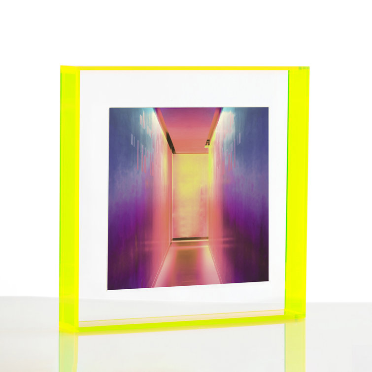 Neon Yellow Acrylic Floating Frame for Tabletop or Wall