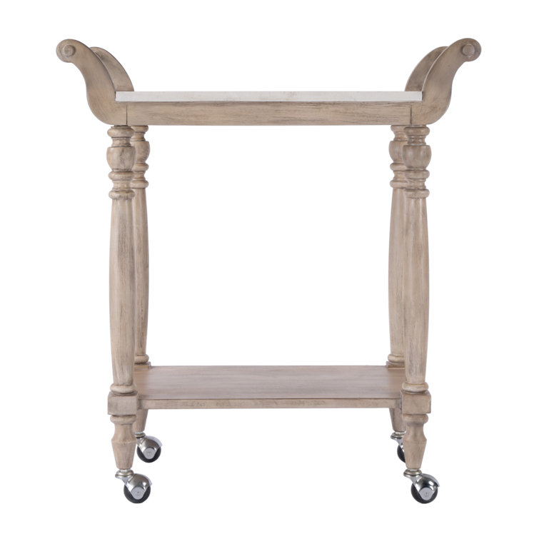 Sandalwood Beige Marble Top Bar Cart with Storage