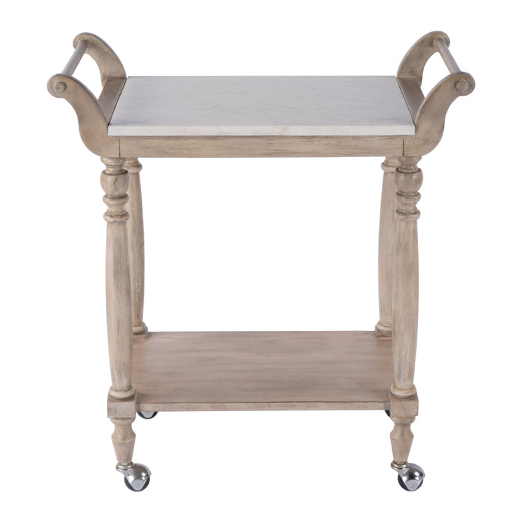 Sandalwood Beige Marble Top Bar Cart with Storage