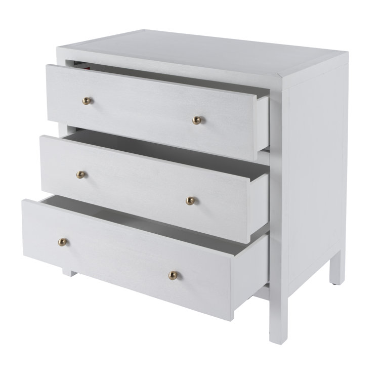 Nora White 34" Traditional 3-Drawer Chest with Soft Close