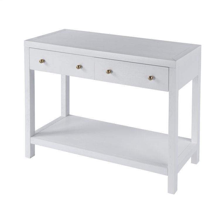 White Rectangular Wood Console Table with Storage Drawers