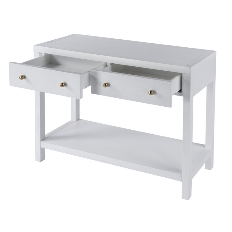 White Rectangular Wood Console Table with Storage Drawers
