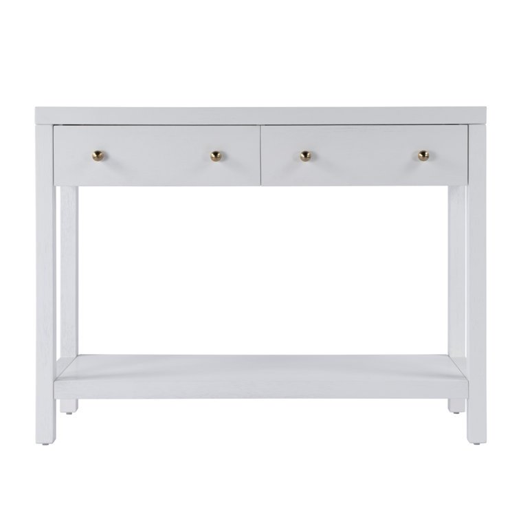 White Rectangular Wood Console Table with Storage Drawers