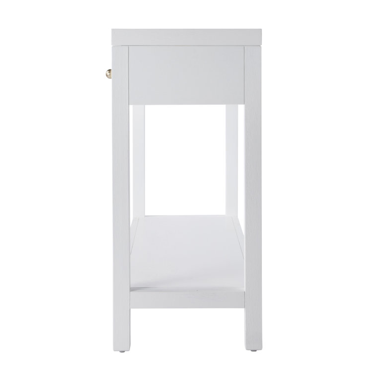 White Rectangular Wood Console Table with Storage Drawers
