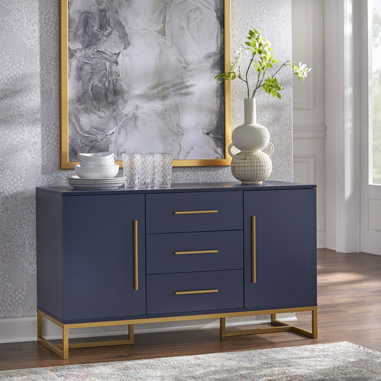 Indigo Blue MDF Sideboard with Gold Metal Legs