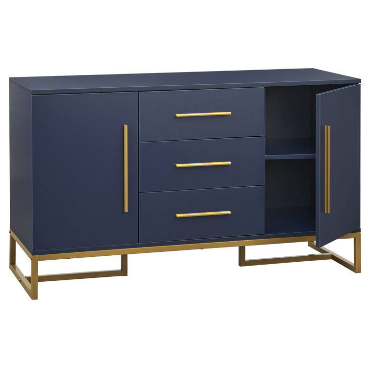 Indigo Blue MDF Sideboard with Gold Metal Legs
