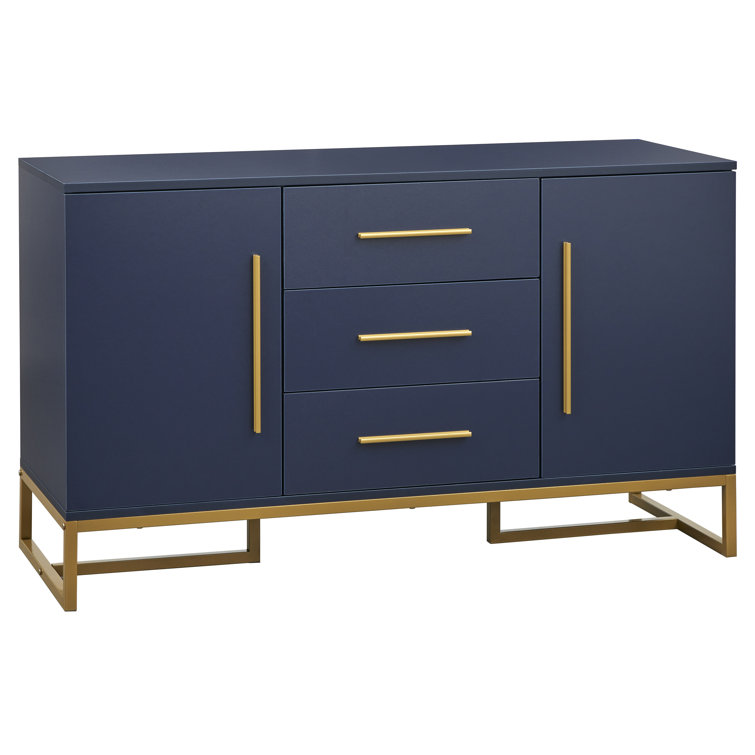 Indigo Blue MDF Sideboard with Gold Metal Legs
