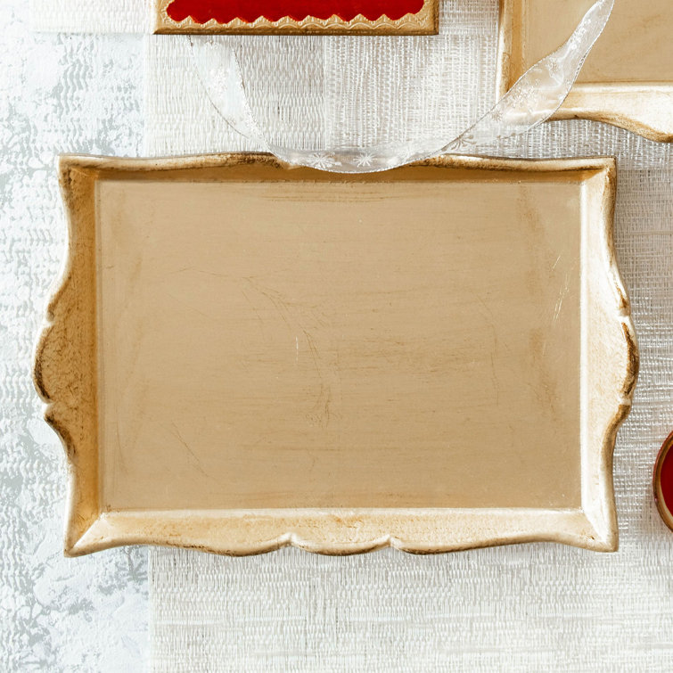 Gold Leaf Handled Small Rectangular Wooden Tray