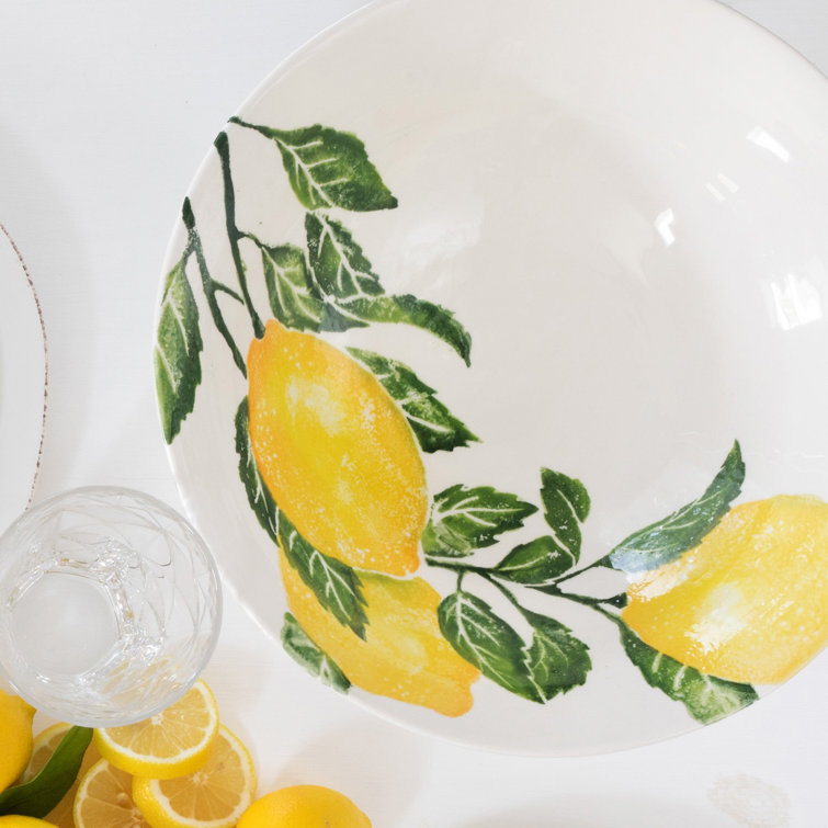 Yellow Ceramic 12" Serving Bowl with Lemon Design