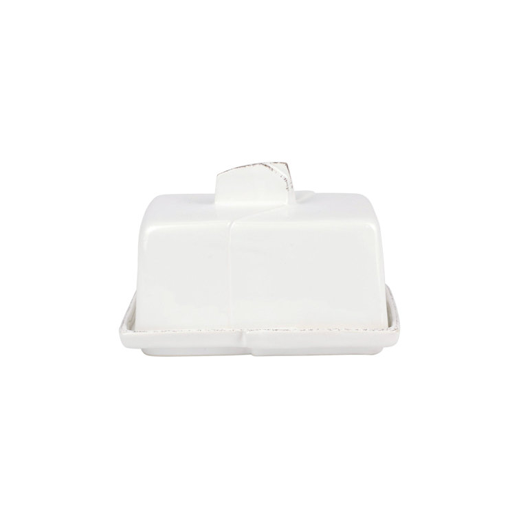 Lastra White Stoneware Butter Dish with Lid