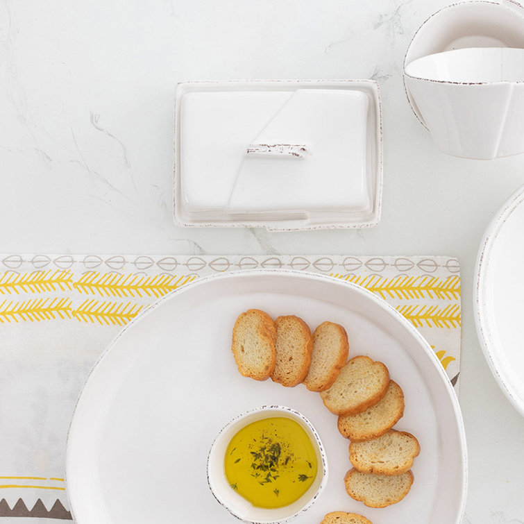 Lastra White Stoneware Butter Dish with Lid