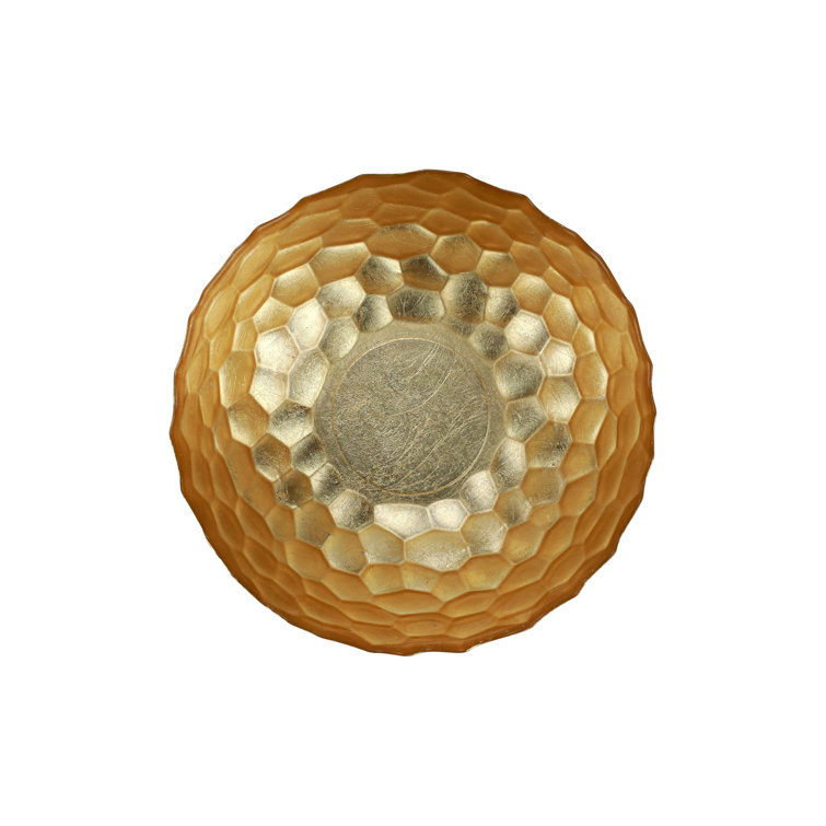Large Gold Honeycomb Glass Serving Bowl