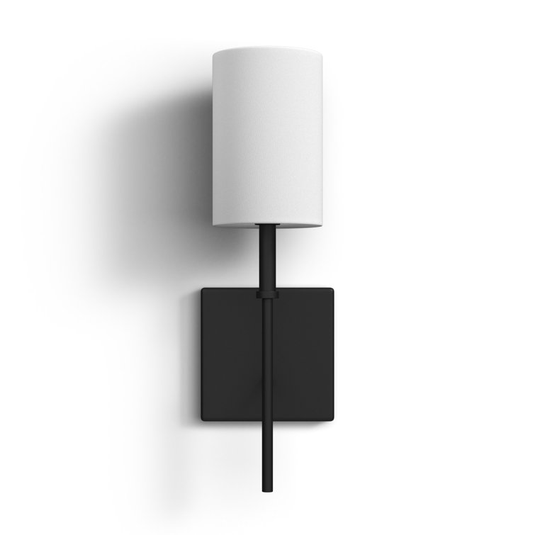 Midnight Black Steel Single Dimmable Wall Sconce with White Drum Shade