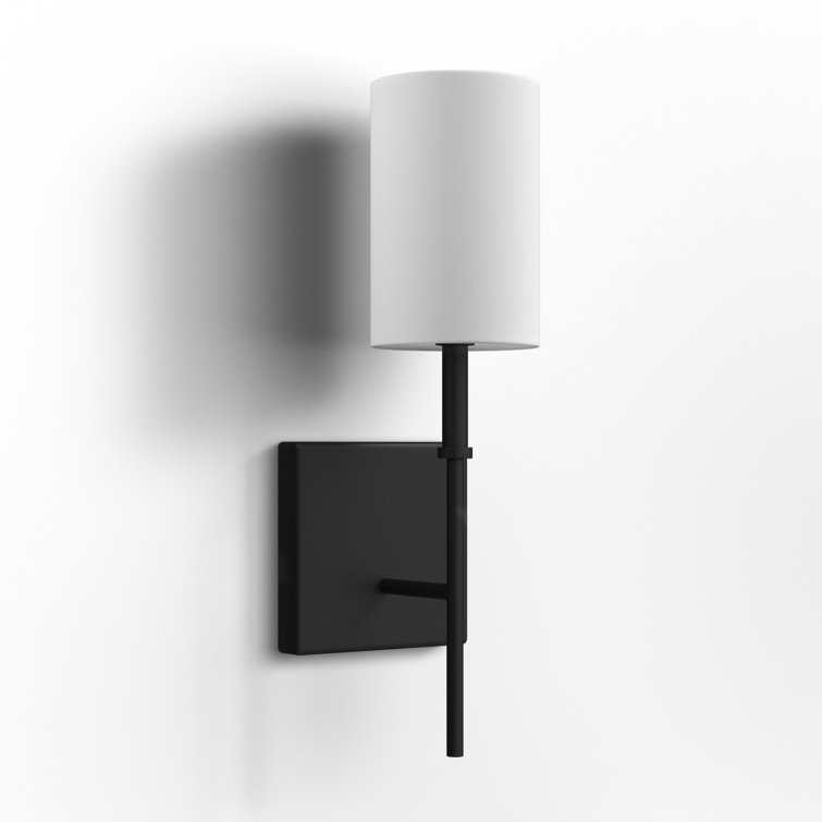 Midnight Black Steel Single Dimmable Wall Sconce with White Drum Shade