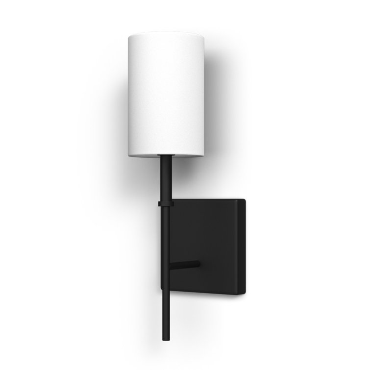 Midnight Black Steel Single Dimmable Wall Sconce with White Drum Shade