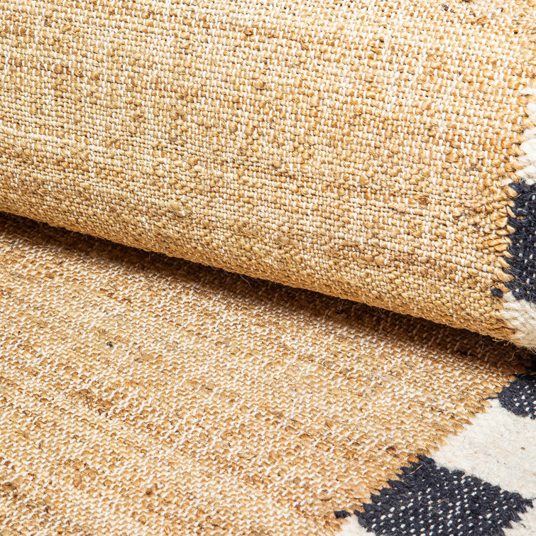 Hand Hooked Black and Beige Wool and Jute Rectangular Rug 8' x 10'