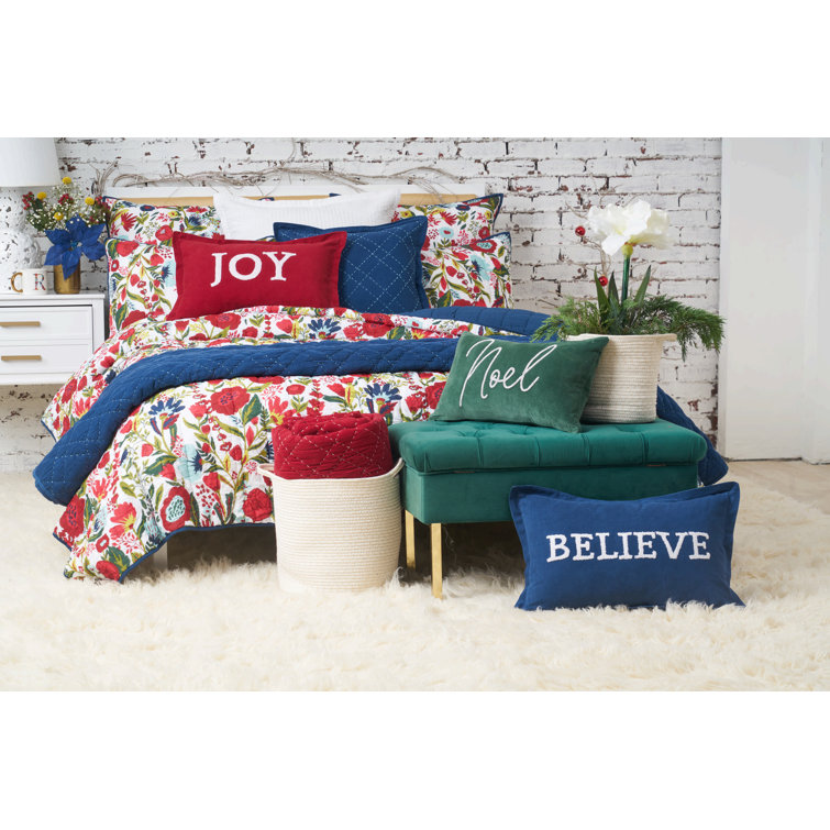 Joy Ruby Red Cotton Canvas Holiday Throw Pillow