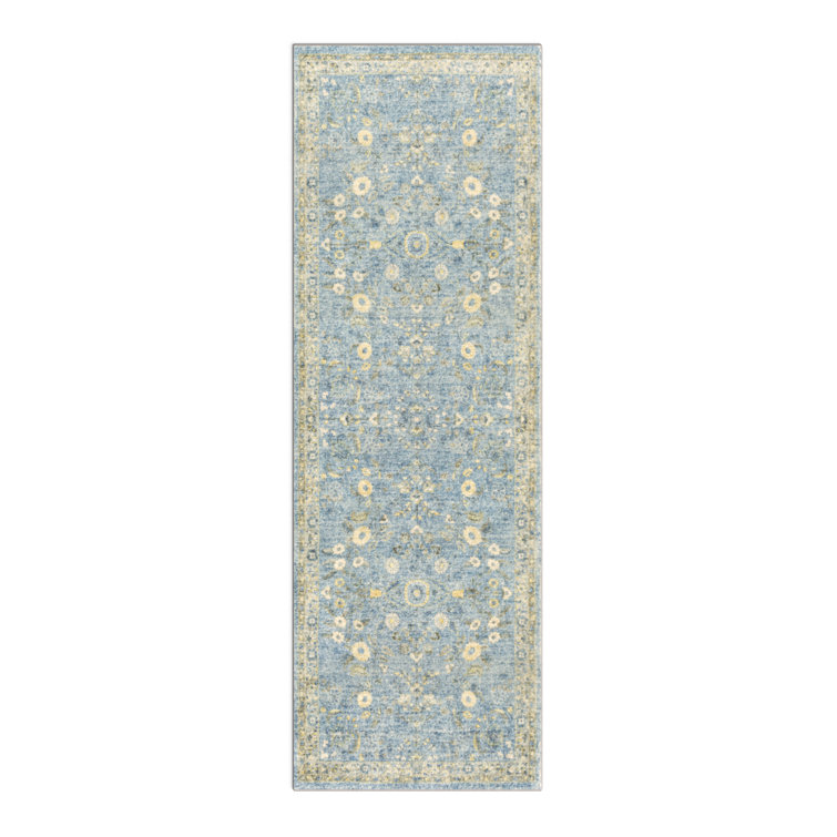 Gray and Blue Oriental Synthetic Easy Care Rug