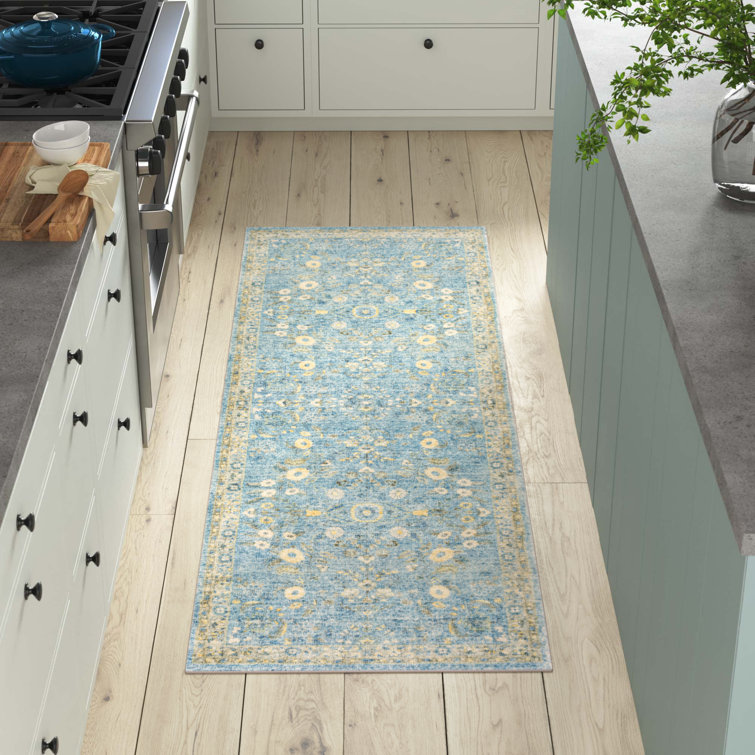 Gray and Blue Oriental Synthetic Easy Care Rug