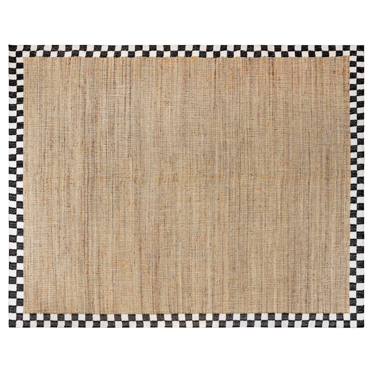 Hand Hooked Black and Beige Wool and Jute Rectangular Rug 8' x 10'